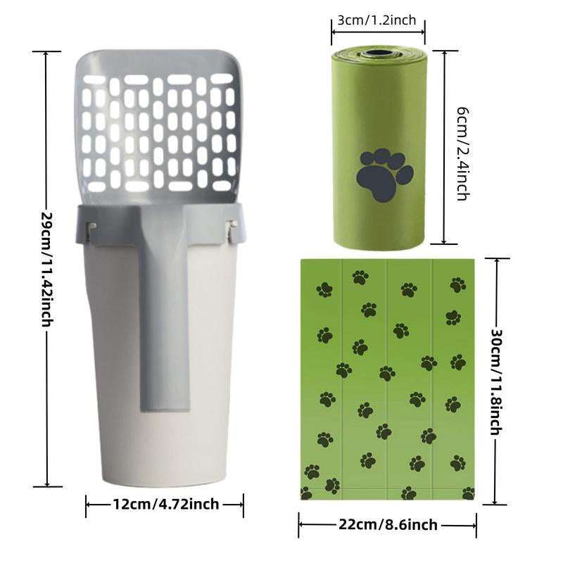 Summer Cat Litter Shovel with 4 Rolls Garbage Bag, Portable Trash Can Cat Litter Shovel with Trash Bags, Cat Litter Scoop, Environmental Pet Waste Bag, Valentine'S Day Gift, Pet Clean Tool