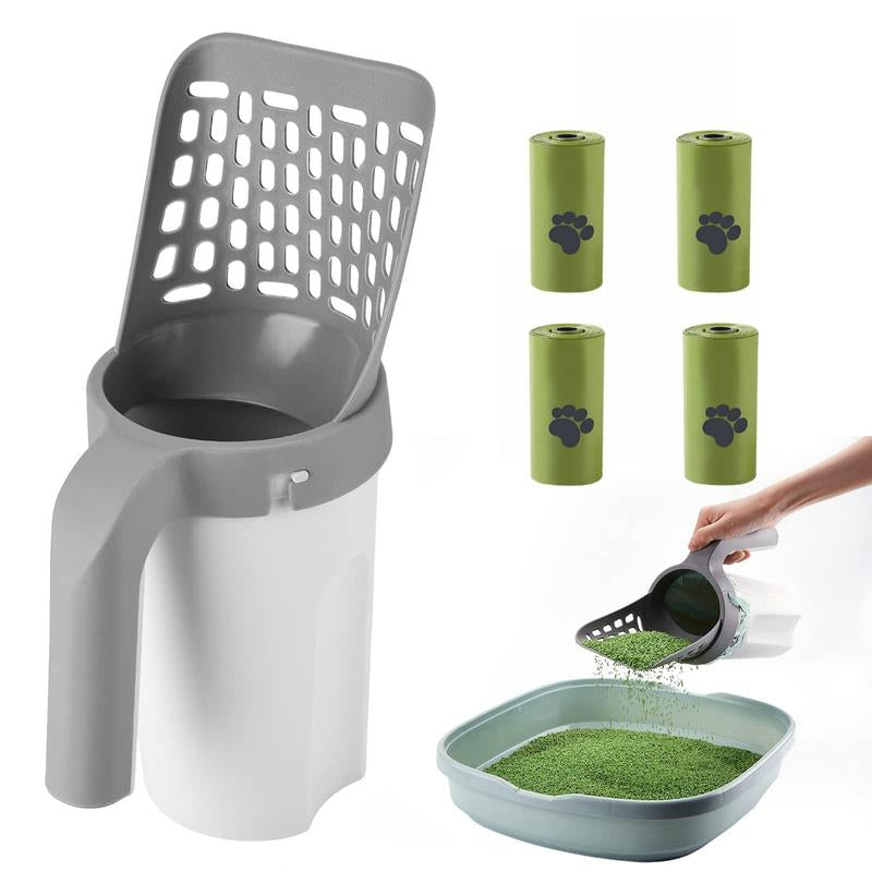Summer Cat Litter Shovel with 4 Rolls Garbage Bag, Portable Trash Can Cat Litter Shovel with Trash Bags, Cat Litter Scoop, Environmental Pet Waste Bag, Valentine'S Day Gift, Pet Clean Tool