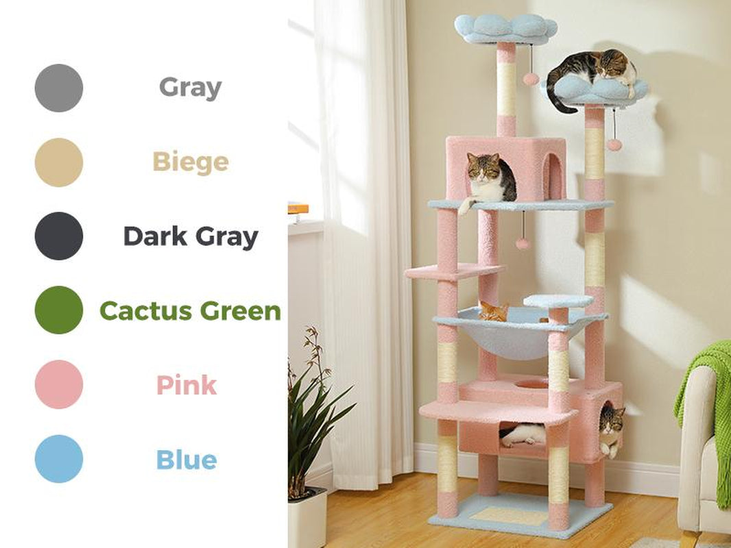 PAWZ Road 72-Inch Flower/Cactus Cat Tree for Indoor Cat, with Sisal-Covered Scratching Posts, Padded Perches, Condos, and Basket(Gray/Dark Gray/Beige) Pet Supplies Home Cattree