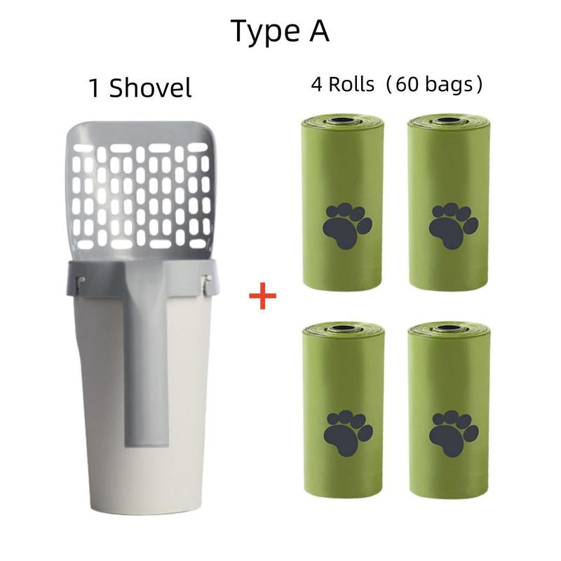 Summer Cat Litter Shovel with 4 Rolls Garbage Bag, Portable Trash Can Cat Litter Shovel with Trash Bags, Cat Litter Scoop, Environmental Pet Waste Bag, Valentine'S Day Gift, Pet Clean Tool