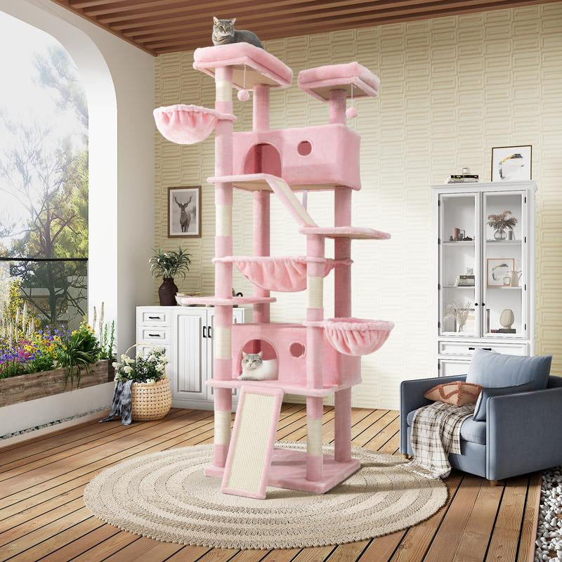 【Deals for You】Sha CERLIN 81In Multi-Level Tall Cat Tree Tower for Indoor Kitties/Larger Cat Condo Furniture with Hammock/Cozy Pussycat Perches/Sisal Scratching Posts/Pet House/Wide Base/White & Black Spot#Fathersdaygift