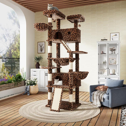 【Deals for You】Sha CERLIN 81In Multi-Level Tall Cat Tree Tower for Indoor Kitties/Larger Cat Condo Furniture with Hammock/Cozy Pussycat Perches/Sisal Scratching Posts/Pet House/Wide Base/White & Black Spot#Fathersdaygift