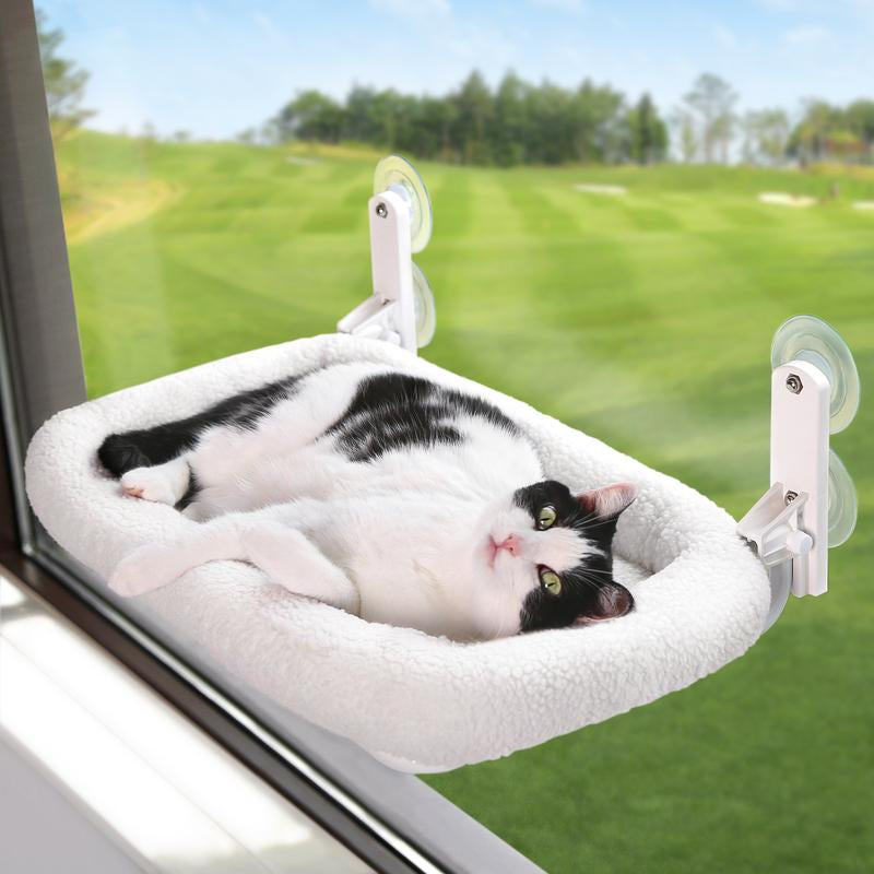 Zakkart Folding Cat Hammock for Window - Cordless, Machine Washable Bed, Robust Metal Frame, Strong Suction Cups - Cat Window Perch for Cats and Small Dogs - White