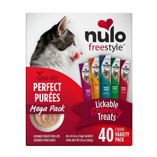 Nulo Cat Lickable, Squeezable Puree Treats 40-Count Variety Pack, 5 Unique Flavors: Beef, Sardine, Chickpeas, Chicken, Salmon