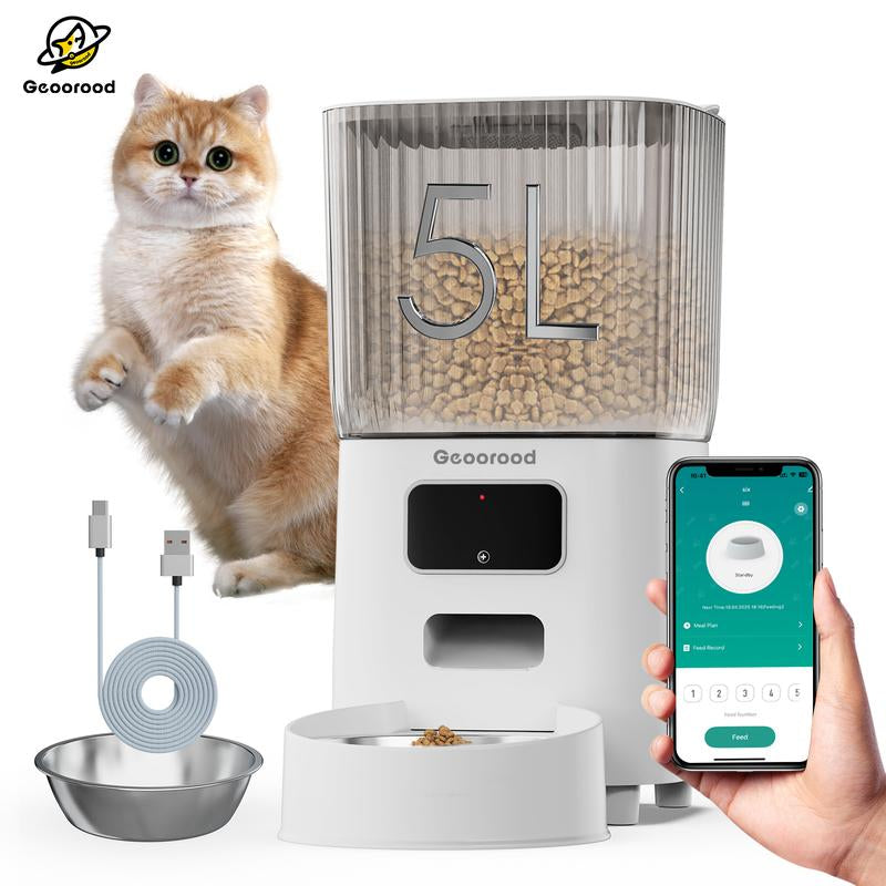 【Geoorood】4L Automatic Cat Feeder for 2 Cats with Camera| Dual Stainless Steel Bowls | App-Controlled with Camera | Real-Time Video Chat | Ideal for Cats & Dogs ! #1