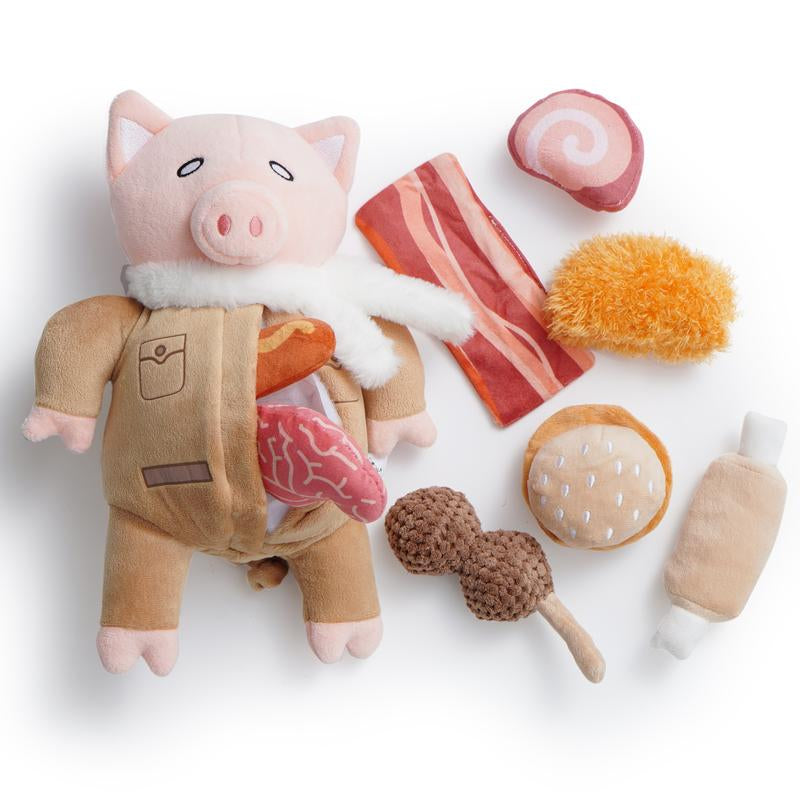 Nocciola 10 PCS Bread Dog Toy Set with a Grocery Bag, Cute Crinkle Squeaky Plush Puppy Toys, Enrichment Toys to Keep Them Busy, Hide and Seek Toys for Small to Medium Dogs,10 Pack Bread Toys, Sushi, Seafood, Turkey, Piggy