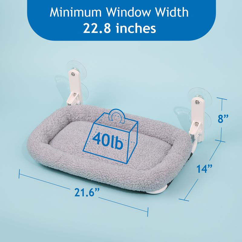 Zakkart Folding Cat Hammock for Window - Cordless, Machine Washable Bed, Robust Metal Frame, Strong Suction Cups - Cat Window Perch for Cats and Small Dogs - White