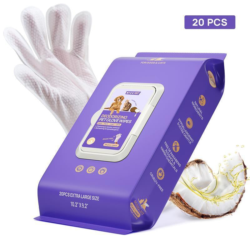 HICC PET Pet Glove Wipes，Freshening Grooming Dog&Cat Disposable 20Pcs Satisfied Gentle Fresh Breath Outdoor No-Clean Hypoallergenic Facial Pet Wipes Disposable No-Rinse Grooming Formulated for Dogs Petwipes Deodorizing Cleaner Cleaning #Cozyvibes #Petlife