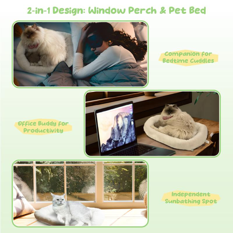 【Marshmallow Bed】Pomesea Cordless Cat Window Perch,Cordless Cat Hammock,Sunbathing,Pet Bed,Neck Support,Detachable,Double-Sided Fabric Cover,For Indoor Pets,Valentine Gift
