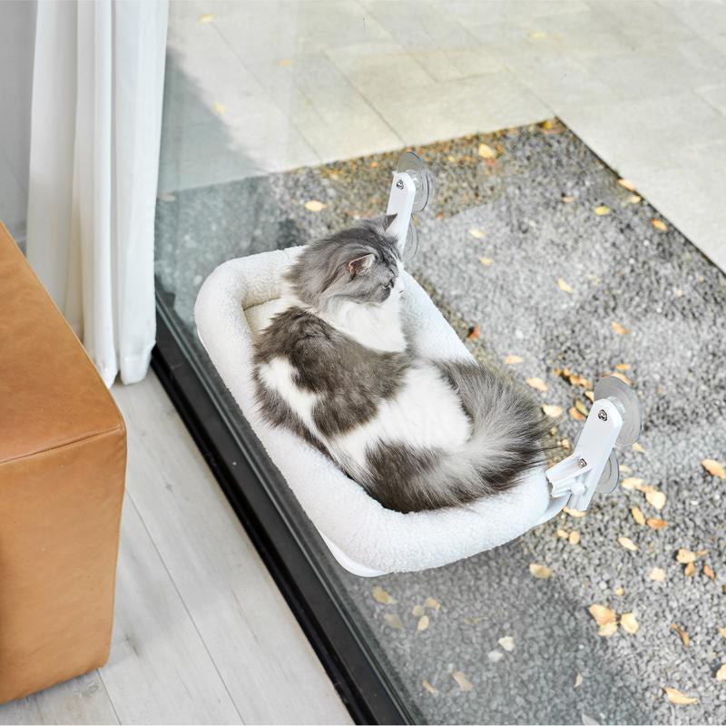 Zakkart Folding Cat Hammock for Window - Cordless, Machine Washable Bed, Robust Metal Frame, Strong Suction Cups - Cat Window Perch for Cats and Small Dogs - White