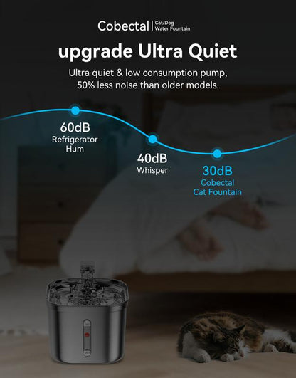 Ultra-Quiet Cat Water Fountain - 2.2L Large Capacity, Food-Grade Stainless Steel, Advanced Filtration, and Faucet-Type Water Flow for Healthy Cats