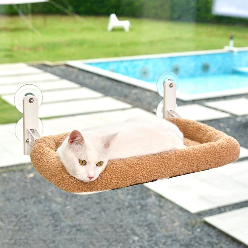 Zakkart Folding Cat Hammock for Window - Cordless, Machine Washable Bed, Robust Metal Frame, Strong Suction Cups - Cat Window Perch for Cats and Small Dogs - White