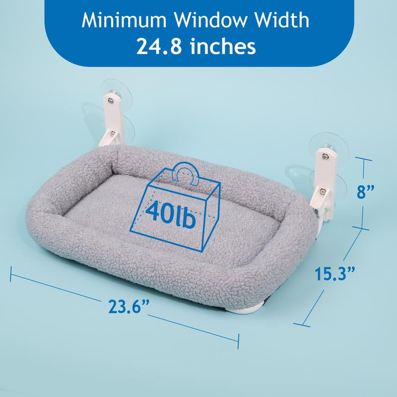 Zakkart Folding Cat Hammock for Window - Cordless, Machine Washable Bed, Robust Metal Frame, Strong Suction Cups - Cat Window Perch for Cats and Small Dogs - White
