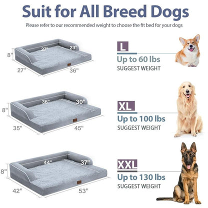 Orthopedic Dog Beds for Extra Large Dogs, Waterproof Xlarge, Memory Foam Couch , Comfy Bolster Pet Bed with Removable Washable Cover, Nonskid Bottom