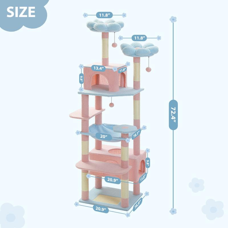 PAWZ Road 72-Inch Flower/Cactus Cat Tree for Indoor Cat, with Sisal-Covered Scratching Posts, Padded Perches, Condos, and Basket（Gray/Dark Gray/Beige） Pet Supplies Home Cattree