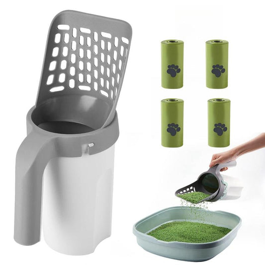 Summer Cat Litter Shovel with 4 Rolls Garbage Bag, Portable Trash Can Cat Litter Shovel with Trash Bags, Cat Litter Scoop, Environmental Pet Waste Bag, Valentine'S Day Gift, Pet Clean Tool