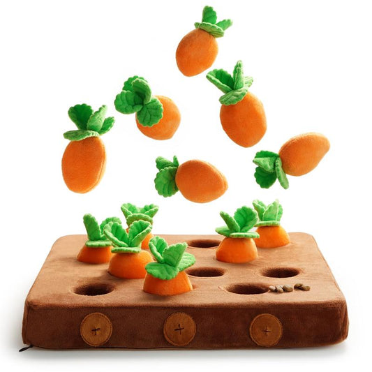 Nocciola 12 PCS Carrot Squeaky Dog Toys with Puzzle Feeding Carrot Patch,Dog Enrichment Toys for Hide and Seek, Puzzle Toys for Small and Medium Dogs