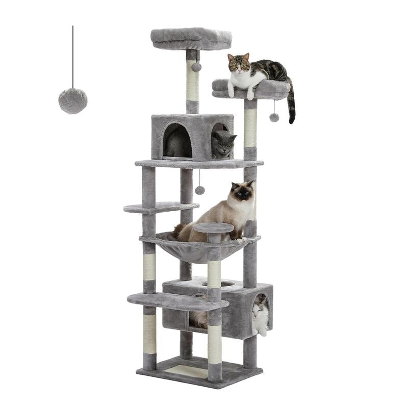 PAWZ Road 72-Inch Flower/Cactus Cat Tree for Indoor Cat, with Sisal-Covered Scratching Posts, Padded Perches, Condos, and Basket（Gray/Dark Gray/Beige） Pet Supplies Home Cattree