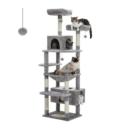 PAWZ Road 72-Inch Flower/Cactus Cat Tree for Indoor Cat, with Sisal-Covered Scratching Posts, Padded Perches, Condos, and Basket（Gray/Dark Gray/Beige） Pet Supplies Home Cattree