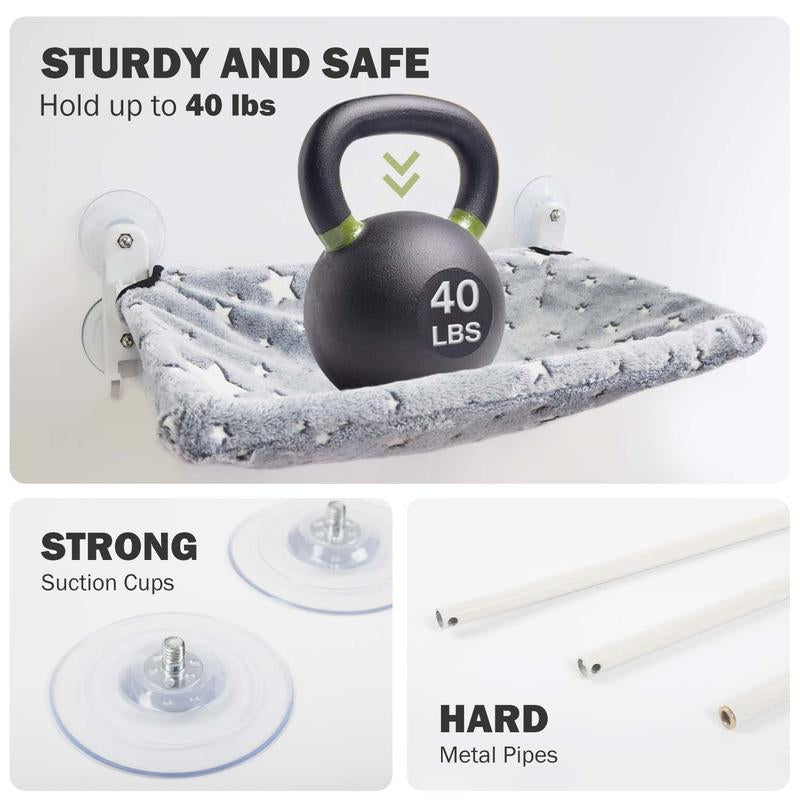 【POMESEA Cat Window Perch】Sunbathing Hammock with Hook Design,Glow in the Dark,Double-Sided Fabric Cover, Foldable Window Seat for Large Cats