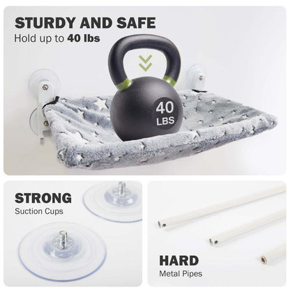 【POMESEA Cat Window Perch】Sunbathing Hammock with Hook Design,Glow in the Dark,Double-Sided Fabric Cover, Foldable Window Seat for Large Cats