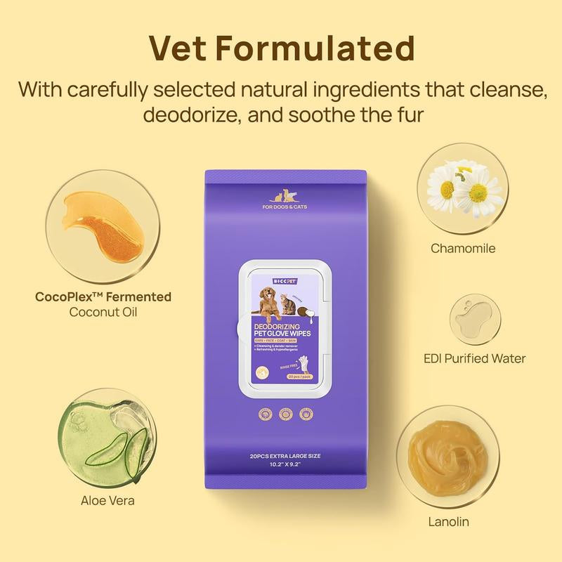 HICC PET Pet Glove Wipes，Freshening Grooming Dog&Cat Disposable 20Pcs Satisfied Gentle Fresh Breath Outdoor No-Clean Hypoallergenic Facial Pet Wipes Disposable No-Rinse Grooming Formulated for Dogs Petwipes Deodorizing Cleaner Cleaning #Cozyvibes #Petlife