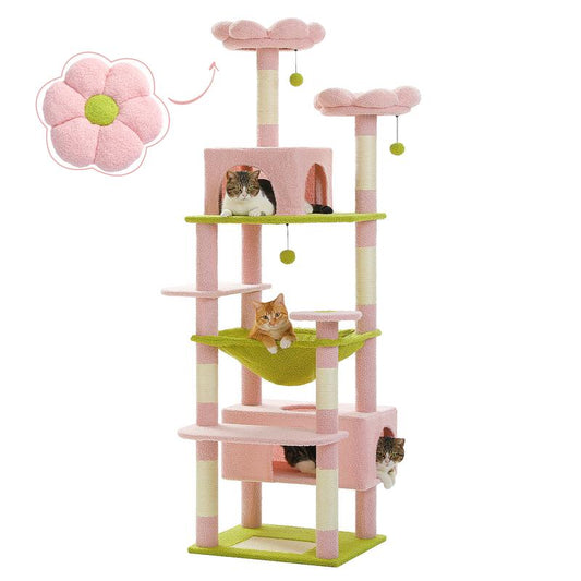 PAWZ Road 72-Inch Flower/Cactus Cat Tree for Indoor Cat, with Sisal-Covered Scratching Posts, Padded Perches, Condos, and Basket（Gray/Dark Gray/Beige） Pet Supplies Home Cattree
