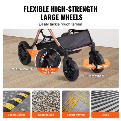 VEVOR Pet Stroller, 4 Wheels Dog Stroller Rotate with Brakes, 66 Lbs Weight Capacity, Puppy Stroller with Detachable Carrier, Storage Basket and Pet Pad, for Small to Medium Sized Dogs, Black