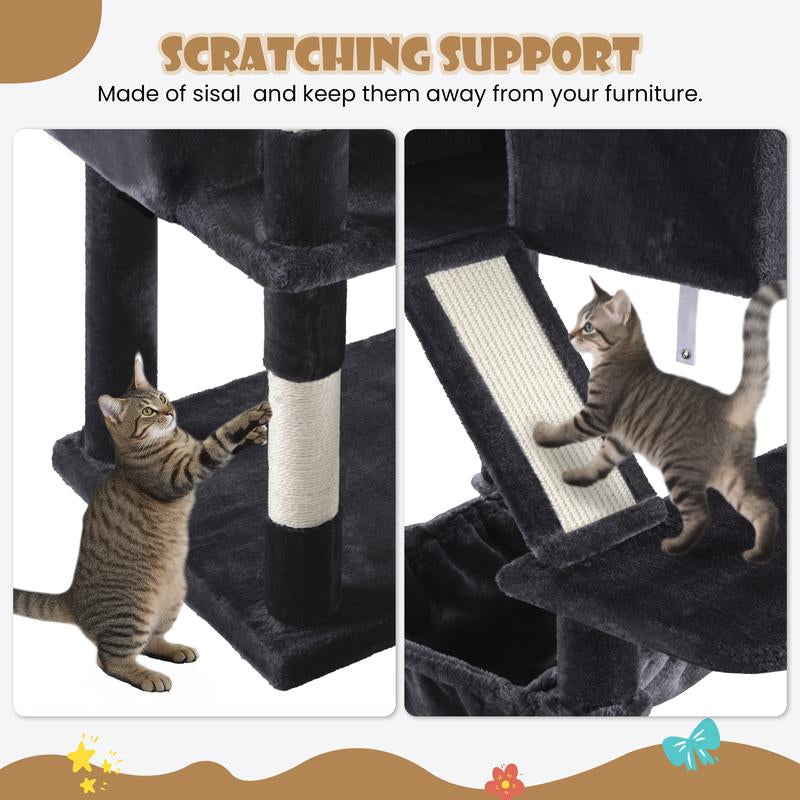 【Deals for You】Sha CERLIN 81In Multi-Level Tall Cat Tree Tower for Indoor Kitties/Larger Cat Condo Furniture with Hammock/Cozy Pussycat Perches/Sisal Scratching Posts/Pet House/Wide Base/White & Black Spot#Fathersdaygift