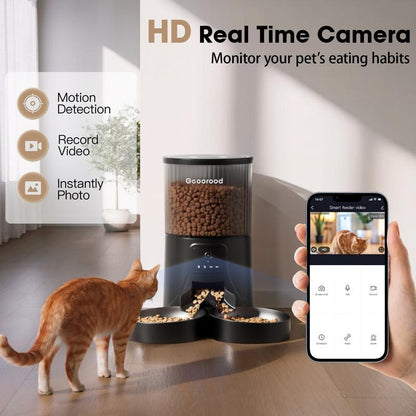 【Geoorood】4L Automatic Cat Feeder for 2 Cats with Camera| Dual Stainless Steel Bowls | App-Controlled with Camera | Real-Time Video Chat | Ideal for Cats & Dogs ! #1