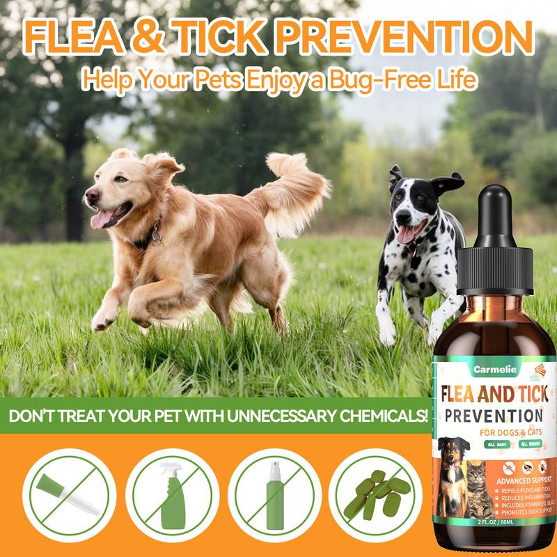 Carmelie Natural Flea & Tick Support Drops for Dogs & Cats - Delicious Bacon Flavor, Vitamin-Enriched Formula for All Breeds & Ages
