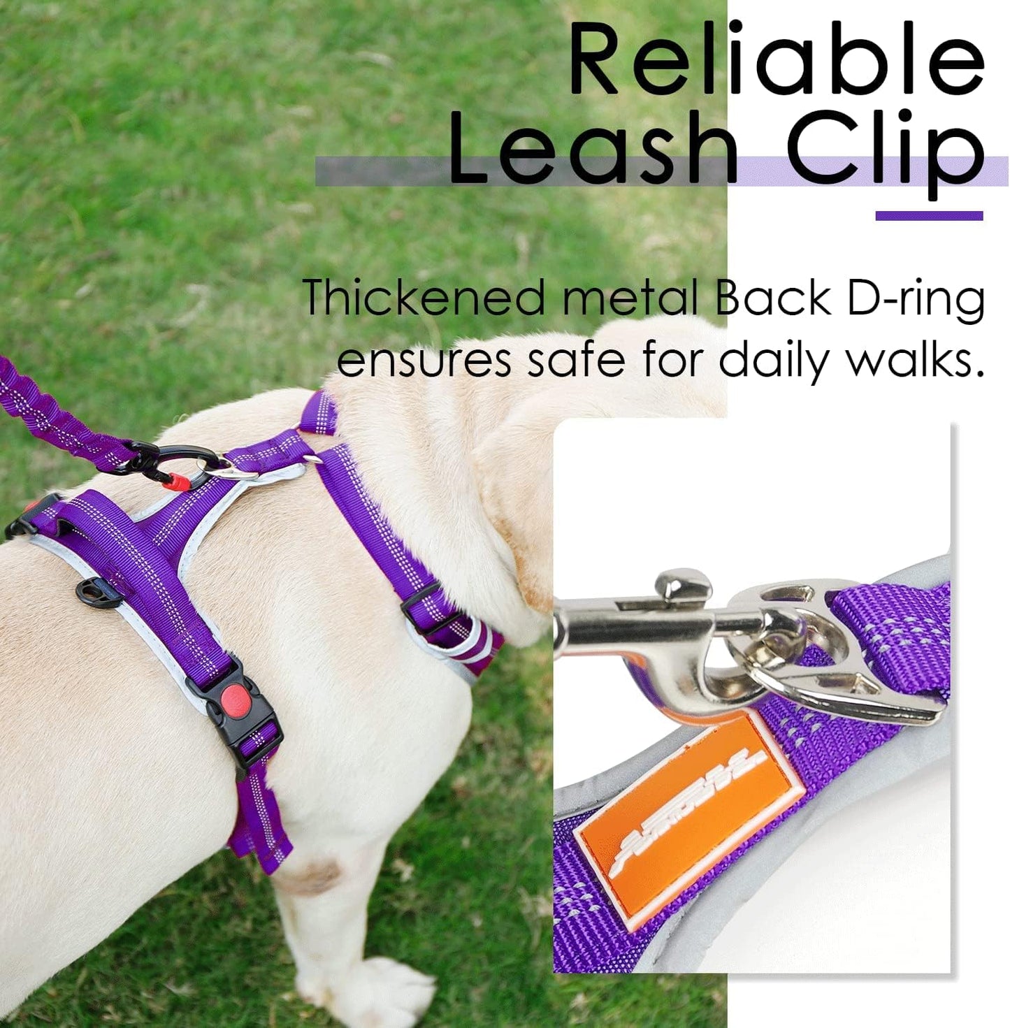 No Pull Dog Harness Breathable Harness with Handle - Reflective Padded Dog Vest Adjustable Harness for Medium Dogs No Pull, Back/Front Clip for Control, New Version Harness Purple M