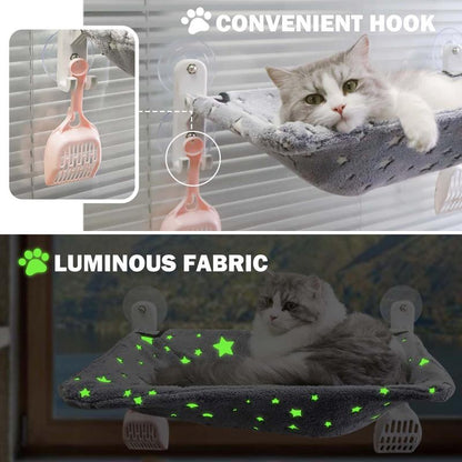 【POMESEA Cat Window Perch】Sunbathing Hammock with Hook Design,Glow in the Dark,Double-Sided Fabric Cover, Foldable Window Seat for Large Cats