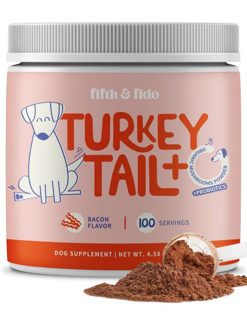 Fifth & Fido Turkey Tail+ - Dog Food Topper with Probiotics for Lipomas, Immune Support & Gut Health - 75 Servings - Bacon Flavor - Natural Allergy Relief - Supplements