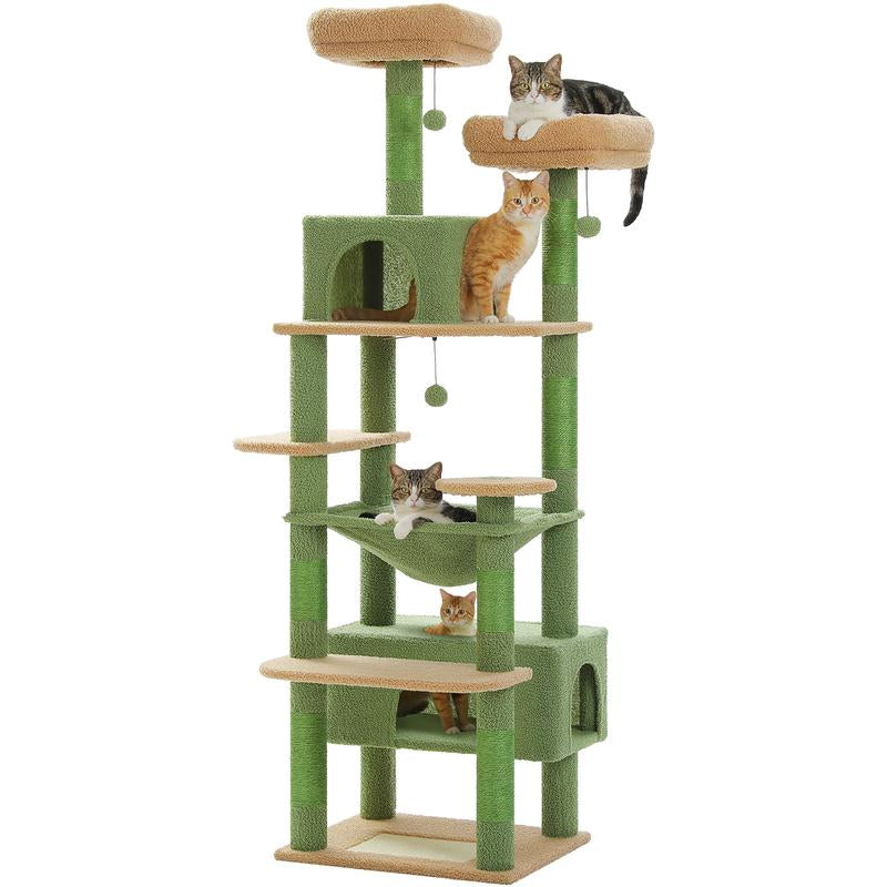 PAWZ Road 72-Inch Flower/Cactus Cat Tree for Indoor Cat, with Sisal-Covered Scratching Posts, Padded Perches, Condos, and Basket（Gray/Dark Gray/Beige） Pet Supplies Home Cattree