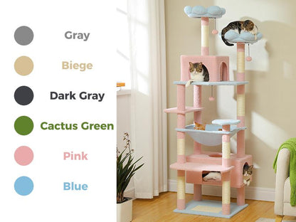 PAWZ Road 72-Inch Flower/Cactus Cat Tree for Indoor Cat, with Sisal-Covered Scratching Posts, Padded Perches, Condos, and Basket（Gray/Dark Gray/Beige） Pet Supplies Home Cattree