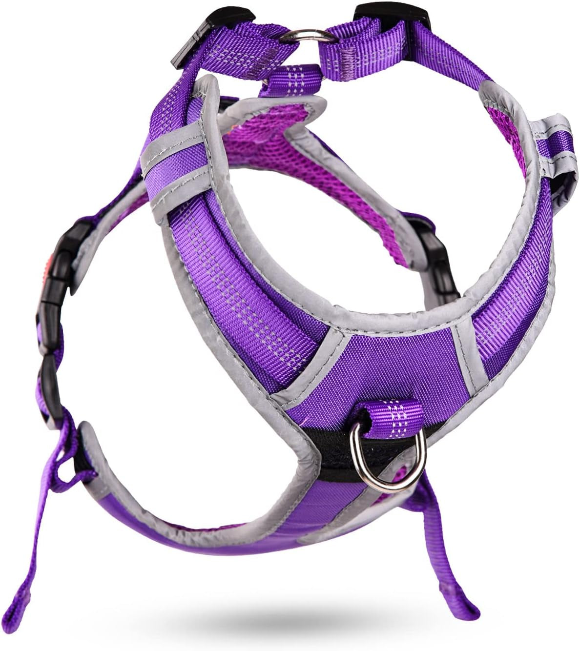 No Pull Dog Harness Breathable Harness with Handle - Reflective Padded Dog Vest Adjustable Harness for Medium Dogs No Pull, Back/Front Clip for Control, New Version Harness Purple M