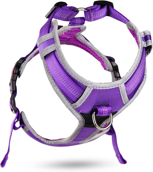 No Pull Dog Harness Breathable Harness with Handle - Reflective Padded Dog Vest Adjustable Harness for Medium Dogs No Pull, Back/Front Clip for Control, New Version Harness Purple M