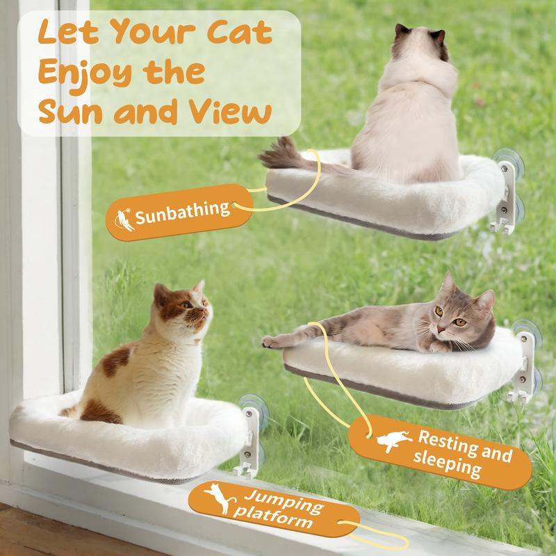 【Marshmallow Bed】Pomesea Cordless Cat Window Perch,Cordless Cat Hammock,Sunbathing,Pet Bed,Neck Support,Detachable,Double-Sided Fabric Cover,For Indoor Pets,Valentine Gift