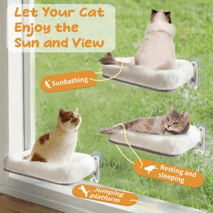 【Marshmallow Bed】Pomesea Cordless Cat Window Perch,Cordless Cat Hammock,Sunbathing,Pet Bed,Neck Support,Detachable,Double-Sided Fabric Cover,For Indoor Pets,Valentine Gift