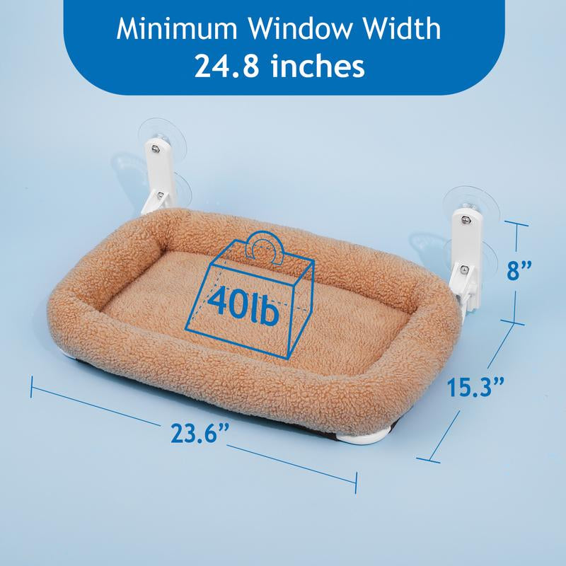 Zakkart Folding Cat Hammock for Window - Cordless, Machine Washable Bed, Robust Metal Frame, Strong Suction Cups - Cat Window Perch for Cats and Small Dogs - White