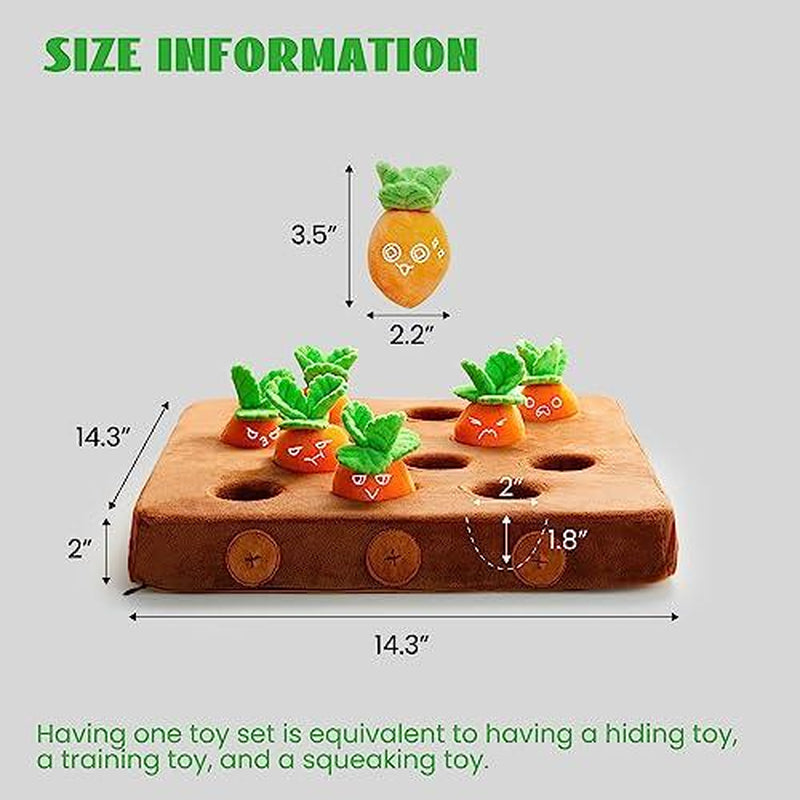 Nocciola 12 PCS Carrot Squeaky Dog Toys with Puzzle Feeding Carrot Patch,Dog Enrichment Toys for Hide and Seek, Puzzle Toys for Small and Medium Dogs