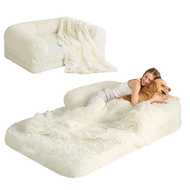 EHEYCIGA Foldable Human Dog Bed for Adult, Orthopedic Memory Foam Dog Bed for Humans, Waterproof Human Dog Bed for People, Faux Fur Human Sized Dog Bed