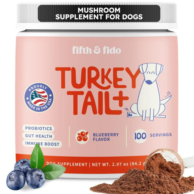 Fifth & Fido Turkey Tail+ - Dog Food Topper with Probiotics for Lipomas, Immune Support & Gut Health - 75 Servings - Bacon Flavor - Natural Allergy Relief - Supplements