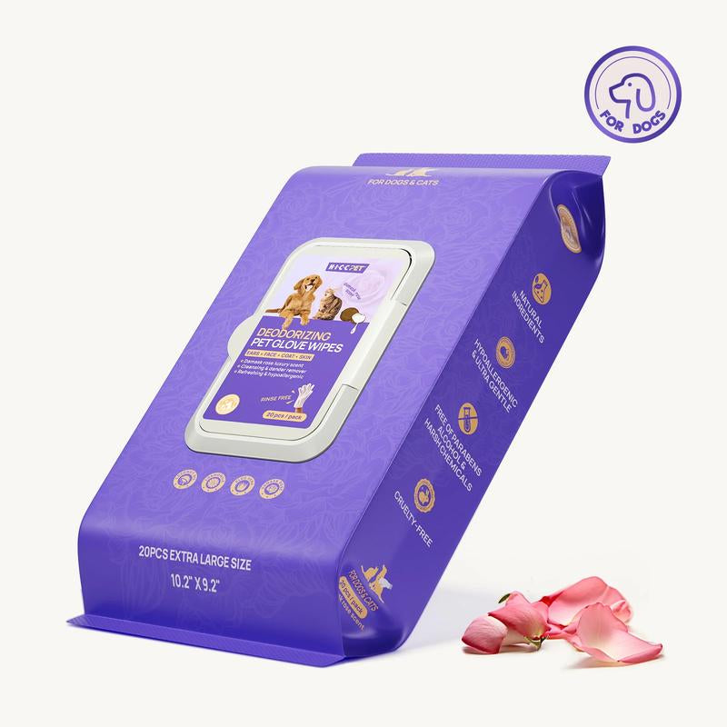 HICC PET Pet Glove Wipes，Freshening Grooming Dog&Cat Disposable 20Pcs Satisfied Gentle Fresh Breath Outdoor No-Clean Hypoallergenic Facial Pet Wipes Disposable No-Rinse Grooming Formulated for Dogs Petwipes Deodorizing Cleaner Cleaning #Cozyvibes #Petlife