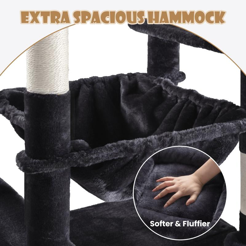 【Deals for You】Sha CERLIN 81In Multi-Level Tall Cat Tree Tower for Indoor Kitties/Larger Cat Condo Furniture with Hammock/Cozy Pussycat Perches/Sisal Scratching Posts/Pet House/Wide Base/White & Black Spot#Fathersdaygift