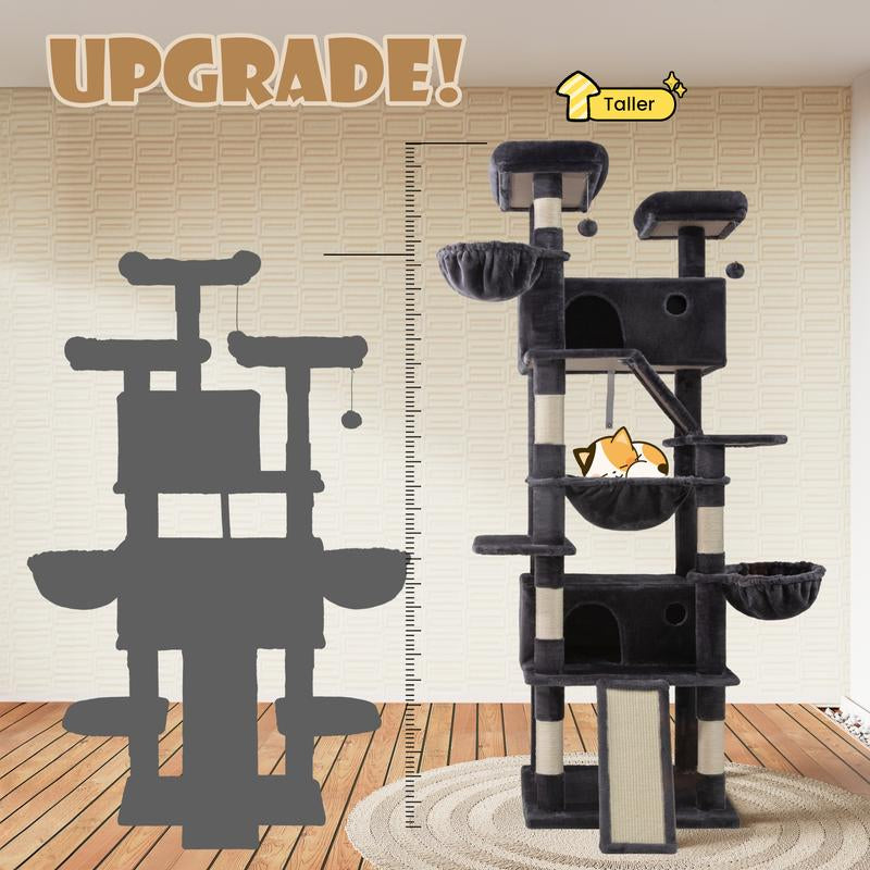 【Deals for You】Sha CERLIN 81In Multi-Level Tall Cat Tree Tower for Indoor Kitties/Larger Cat Condo Furniture with Hammock/Cozy Pussycat Perches/Sisal Scratching Posts/Pet House/Wide Base/White & Black Spot#Fathersdaygift
