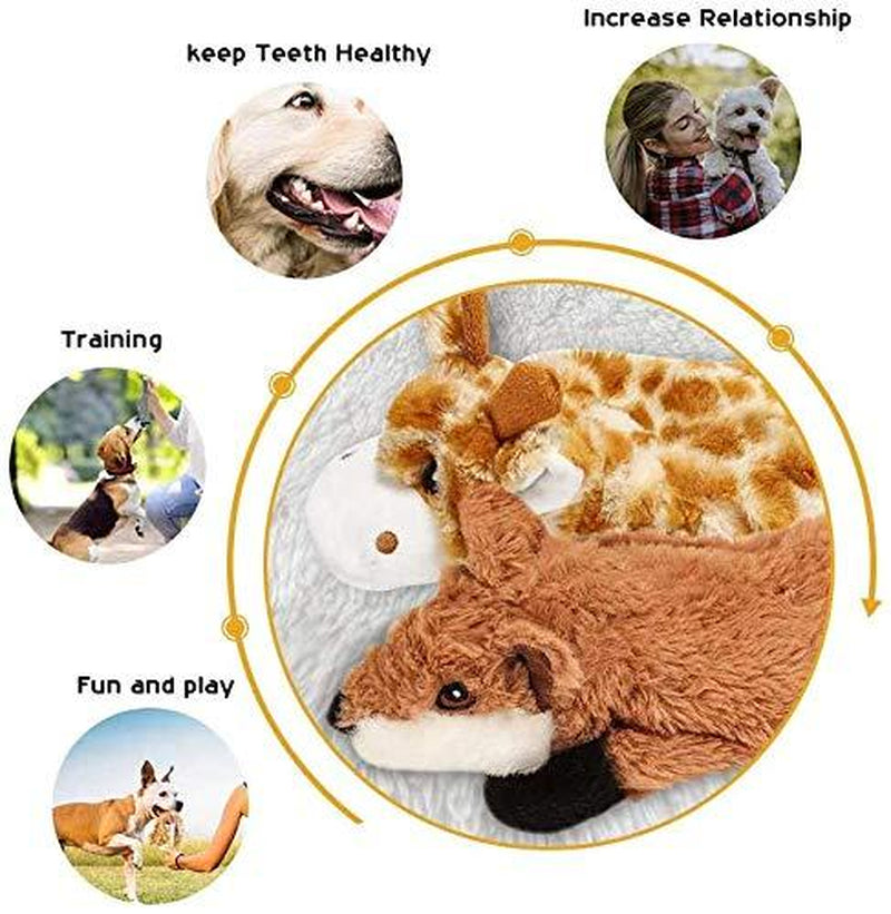 Nocciola 5 PCS Jungle Series Crinkle Dog Toys, No Stuffing Squeaky Dog Toys with Double Layer Reinforced Fabric, Squirrel Fox Cow Dog Toys for Small to Large Dogs, Toybox Canine