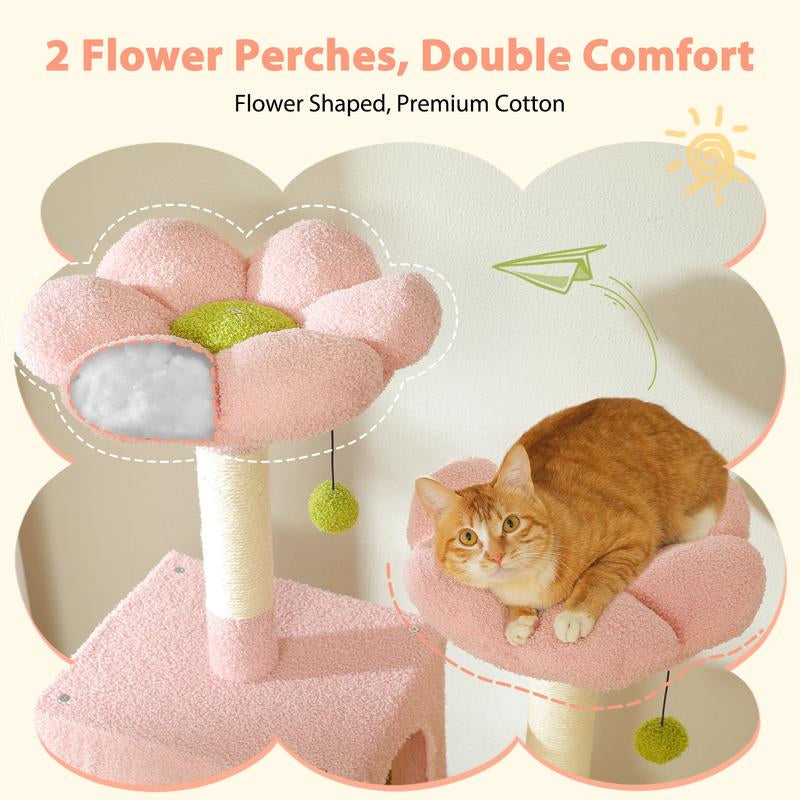 PAWZ Road 72-Inch Flower/Cactus Cat Tree for Indoor Cat, with Sisal-Covered Scratching Posts, Padded Perches, Condos, and Basket（Gray/Dark Gray/Beige） Pet Supplies Home Cattree