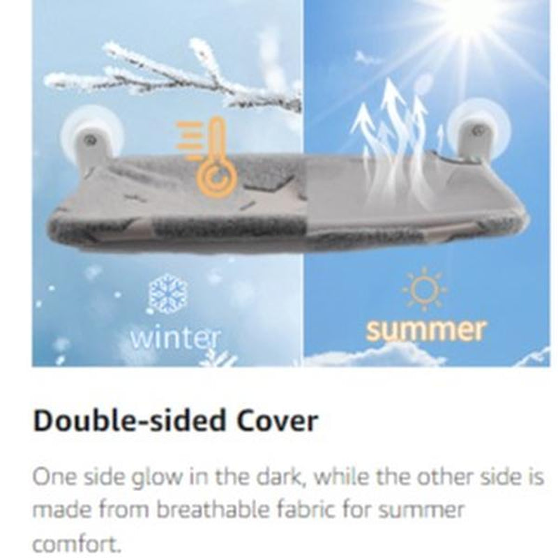 【POMESEA Cat Window Perch】Sunbathing Hammock with Hook Design,Glow in the Dark,Double-Sided Fabric Cover, Foldable Window Seat for Large Cats